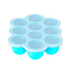 Bongpuda 10 Cavities 2 OZ Portions Silicone Baby Food Freezer Tray with Lid, Baby Food Storage Containers,For freezing and storing Breast Milk,ice cube,Fruit Purees,leftovers(Blue)