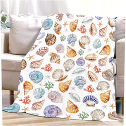 YABUKITA Sea Shell Starfish Blanket for Kids Women Men Shell Gift for Shell Lovers Lightweight Soft Flannel Throw Blanket for Home Sofa 30x40in for 1-5 Toddler/Puppy