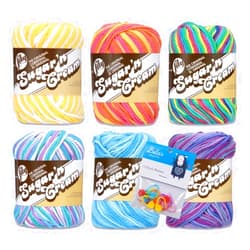 Bella's Crafts Lily Sugar'n Cream 100% Cotton Yarn 6-Pack Bundle with Bella's Crafts Stitch Markers (Ombre Fun Mix)