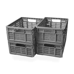 KINGSUSLAY 4-Pack Plastic Storage Crates,20L Foldable Plastic Baskets,Collapsible Crates for Storage,Plastice Storage Baskets and Bins for Toys, Home Storage, Office Products, Christmas Gifts (Grey)