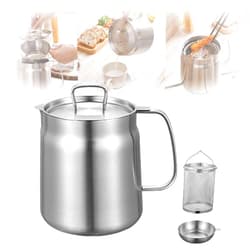 DqsWko Stainless Steel Oil Filter Pot,304 Stainless Steel Large Capacity Versatile Oil Filter Vessel, HEAVY DUTY Stainless Steel Bacon Grease Container,Multi-Functional Oil Filter Tank (Size : 2L)