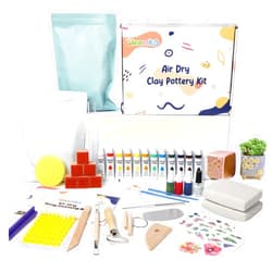 Gleamkid Air Dry Clay for Adults - Pottery kit for Beginne,Air Dry Clay kit w/Air Dy Clay Tools,White Air Dry Clay,Sculpting Tools, Gloss Varnish,DIY Plate Making Kit for Arts & Crafts,Christmas Gift