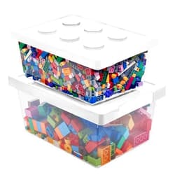 loobuu Plastic Storage Bins with Lids - Stackable Toy Storage Organizer Box Set of 2, Kids Toy Chests with Compatible Building Baseplate and Lid, Storage Container for Building Bricks & Toys- White