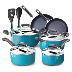 Cook N Home Pots and Pans Nonstick Cookware Set 12-Piece, Kitchen Cooking Set with Frying Pans and Saucepans, Induction Compatible, Turquoise