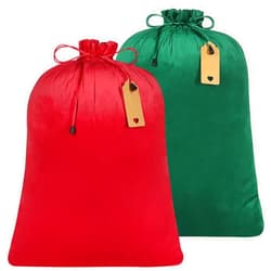 Shintop 2pcs Velvet Santa Sacks, 27x20 inch Drawstring Christmas Gift Bags Reusable Santa Bags Large Wrapping Pouches with Gift Tag for Xmas Presents Toys