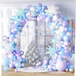 Tesochye Ice Snow Birthday Party Decorations, 159 PCS Snowflake Balloon Garland Arch Kit,Blue Purple Iridescent Exploding Star Foil Balloon for Princess Winter Wonderland Birthday Christmas Party Decor