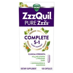 Vicks ZzzQuil Pure Zzzs Complete Sleep, Melatonin 10mg, L-Theanine, GABA, with Ashwagandha, and Magnesium, Melatonin Sleep Aid, 100 Count