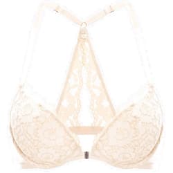 DOBREVA Women's Push Up Bra Racerback Front Closure Bras Lace Padded Underwire Plunge Floral