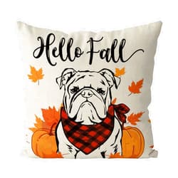 QIONG MENG Fall Pillow Covers 18x18 Inch English Bulldog Throw Pillow Covers Autumn Harvest Dog Pillowcase Farmhouse Home Decorations Sofa Bedroom Cushion Case