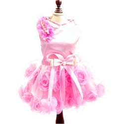 SMALLLEE_LUCKY_STORE Pet Small Dog Wedding Dress with Bowknot Birthday Party Costume Satin Rose Pearls Girl Formal Dress Cat Tutu Pink XL