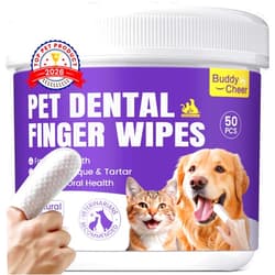 BuddyCheer No-Rinse Dog Dental Care Wipes, Cat & Dog tooth brushing kit, Dog Wipes for Pet & Cat Teeth Cleaning, Dog toothbrush Finger Dental Wipes to Remove Plaque & Tartar, Disposable Dog Wipes - 50 Count