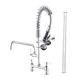 Fapully Commercial Kitchen Faucet,Deck Mount Kitchen Sink Faucet with Pre-Rinse Pull Down Sprayer,26‘’ Height 8'' Center 3 Compartment Sink Faucets with 12.2'' Swing Spout Chrome