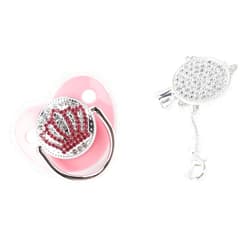 VGEBY Bling Baby Pacifier Rhinestone Crown Ultra Soft Silicone BPA Safe Infant Dummy Pacifier M Size (Pink)
