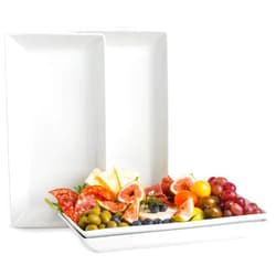 YHOSSEUN Porcelain Serving Platters Rectangular Trays White Serving Platters for Party, Stackable Serving Plates Set of 4,12 inch