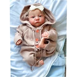 Anano 19 Inch Reborn Doll Open Eyes Levi Soft Slicone Baby Boy with Handcrafted Newborn Baby Girl Handmade Long Sweater Hair Band Real Life Newborn Preemie Nurturing Accessory Birthday Gift¡­