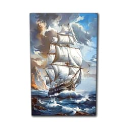WYHOKBOO Pirate Ship Wall Art Canvas Prints, Sailboat Warship Vintage Painting, Retro Beautiful Clipper Ship & Sailing Art Poster, Seascape Pictures for Man Cave- Rec Room (24x36 inch No Frame,B)