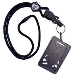 Specialist ID Vertical Top Load THREE CARD Badge Holder - Hard Plastic with Heavy Duty Breakaway Lanyard w Quick Release Metal Clip & Key Ring (One Holder / 3 Cards Inside) (Black)