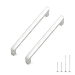 Probrico 5 Pack Hole Centers 6.25inch Brushed Satin Nickel Cabinet Handles, Stainless Steel Kitchen Drawer Pulls,Square Corner Bar Dresser Pull Handle 6.75inch Length