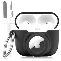 LDSXAY 2 in 1 Silicone Case Compatible with AirPods Pro 3 and AirTag, Shockproof Protective Case Cover for AirPods Pro 3rd Generation 2025 with Cleaner Kit & Carabiner (Black)