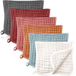 Irenare 6 Pieces Large 20 x 10 Inch Burp Cloths Multi-Colors Muslin Washcloths Baby Burping Diapers 6 Absorbent