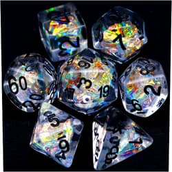 Haxtec Clear DND Dice Set 7PCS Filled Resin Polyhedral D&D Dice W/Iridescent Rainbow Mylar Inclusion for Roleplaying Games Dungeons and Dragons Gift