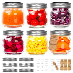 Eathtek Small Mason Jars 8oz/240ml with Regular Lids, 6 Pack Glass Canning Jars With Labels, Mini Glass Jars for Jam Jelly Spice Honey Herbs, Wedding Shower Favors Food Storage Candle Jars