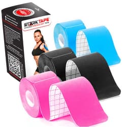 Starktape Kinesiology Tape Athletic Pro Sports - 3 Rolls, 60 Precut Strips, Latex-Free, for Muscle Support, Ankles, Wrists, Knees, Running, Tennis, Swimming. Stays Secure for Several Days