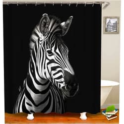 HUAZIYU Zebra Shower Curtain Set, Black and White Striped Animal Fabric Bathroom Decor with Hooks, 70 x 70 Inches
