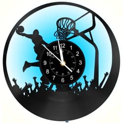 BOVIZIPY Basketball Sports Wall Clock,12 Inch Vinyl Record Clocks Home Art Decor Night Lamp 7-Color Luminous LED Wall Clock,Gifts to Sports Lovers/Basketball Fans/Men/boy.Black Glue Art Decor Gift.