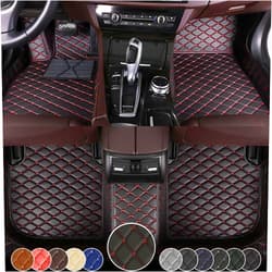 NewYYY Car Floor Mat for Dodge Challenger 2Door 2020 2021 2022 2023,Leather Full Coverage Auto Floor Mats All Weather Luxury Floor Liners(Black Red,Full Set)
