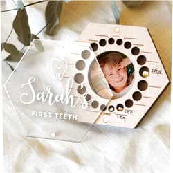 L-site Personalized Baby Teeth Keepsake Box - Custom Wooden Tooth Storage Girl Boy - Baby First Haircut Souvenir - Holder Organizer
