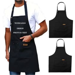 Shmimy Personalized Custom Apron For Men Women Kitchen Cooking Canvas Aprons Customized with Pockets Name Text Logo Picture