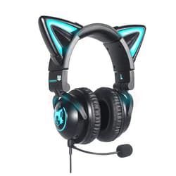 Axent Wear New Edition Wireless Cat Ear Headphones (12 Color Changing) 3.5mm Jack, Bluetooth&Wired Connection (Blackcolor)