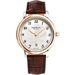 MONTBLANC Star Mens 18K Rose Gold Stainless Steel Automatic Luxury Watch - 39mm Silver Face with Second Hand, Date and Sapphire Crystal - Brown Leather Strap Swiss Made Classic Watch for Men 117577
