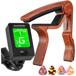 Sound harbor Guitar Capo with Guitar Tuner Clip Guitar Accessoriesor for Acoustic Ukulele