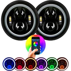 Aukmak Upgraded 7 Inch LED Headlights RGB Halos Compatible with Jeep Wrangler Headlights JK TJ for Chevy for Miata Colorful Halo APP and Remote Controller