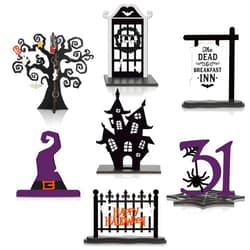 Soaoo 7 Pcs 3D Halloween Wood Decor Tiered Tray Wooden Decor Wood Rustic Ghost Decorations Freestanding Spooky Theme Wooden Signs for Home Table Shelf Party Display Centerpieces Photo Prop