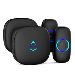 SECRUI Wireless Doorbell with 2 Receivers 2 Push Buttons, Easy installation, Adjustable Volume, 58 Chimes, Colorful LED, 1000Ft Range, M520+F55, Black