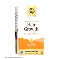 Solgar Hair Growth Age-Defying Nutrition For Men & Women—Thicker Fuller Hair Growth with Keranat Oil, Biotin, Zinc and Copper - One Softgel Daily, Vegan, Dairy, Soy and Gluten Free, 30 Servings