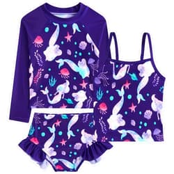 Funnycokid Girls Swimsuit 3 Pieces Long Sleeve Rash Guard Set Tankini Bathing Suits Summer Kids Swimwear 3-10 Years
