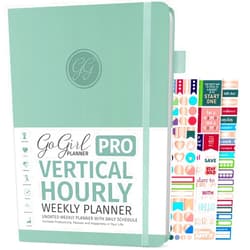 GoGirl Planner PRO Schedule - Undated Planner with Hourly Time Slots, Monthly, Weekly & Daily Organizer, Appointment Book for time Management, 7