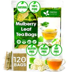 FreshDrinkUS, Premium 120 Mulberry Leaf Tea Bags, 100% Natural & Pure from Mulberry Leaves. Loose Leaf Mulberry Herbal Tea. Made with Natural Material Tea Bags. No Sugar, No Caffeine, No Gluten, Vegan.