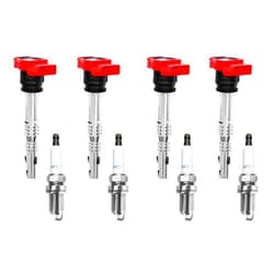 HQPASFY Ignition Coil Pack & Spark Plugs Set of 4 Compatible with Audi A4 A5 TT Volkswagen CC Tiguan & More 2.0L 2.0T Replaces# 06E905115E, UF529, 06E905115A, 06E905115C