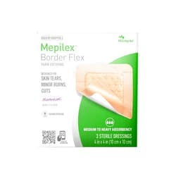 Mepilex Border Flex 4 x 4 in (10 x 10 cm) Hospital Grade Dressings for Skin Tears, Minor Burns and Cuts Waterproof Adhesion for Up to 7-Day Use