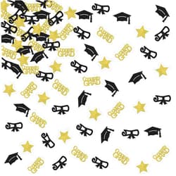 ShuanQ 120pcs Congrats Grad Confetti - Class of 2024 Graduation Party Sign - High School College Graduation Party Table Decoration Scatters - Black & Gold Glitter