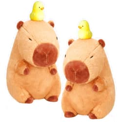 Simgoing 2 Pcs Cute Capybara Stuffed Animal Adorable 9'' Capybara Plush Cartoon Soft Brown Capybara Plushie Lovely Capybara Plush Gifts for Adults Teens Birthday Party Favor Supply (Duck on Head)