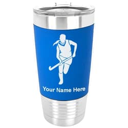 LaserGram 20oz Vacuum Insulated Tumbler Mug, Field Hockey Woman, Personalized Engraving Included (Silicone Grip, Dark Blue)