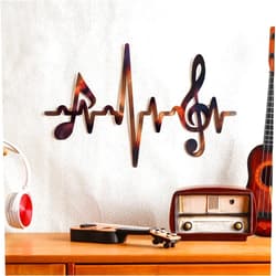 Blulu Metal Music Notes Wall Decor Music Sign Wall Art Vintage Musical Heartbeat Metal Wall Art Hanging Music Theme Note Wall Sign for Music Studio, Bedroom, Living Room 15.75 x 9.04 Inches(Retro)