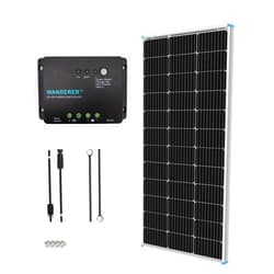 Renogy 100 Watt 12 Volt Solar Panel Starter Kit with 100W Monocrystalline Solar Panel + 30A PWM Charge Controller + Adaptor Kit + Tray Cables + Mounting Z Brackets for RV Boats Trailer Off-Grid System