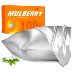 J JIMOO 100% Mulberry Silk Pillowcase for Hair and Skin, 22 Momme Pure Natural Silk Pillow Case Both Sided with Zipper, Pillow Cover for Women Mom Men (Silver Grey, Standard 20''×26'', 1 Pack)